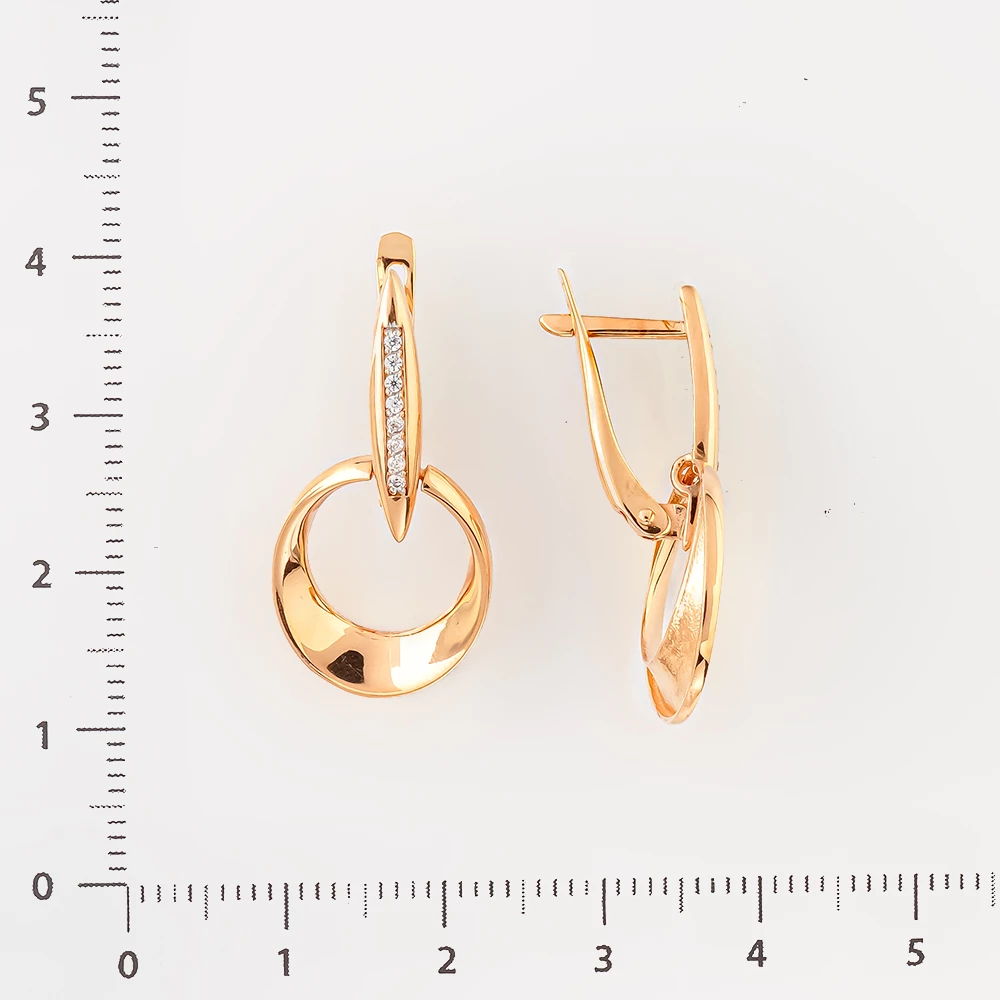 Серьги с фианитом из красного золота 585 пробы