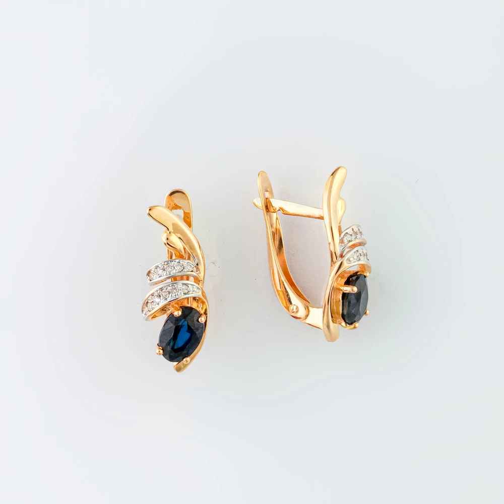 Серьги с сапфиром из красного золота 585 пробы