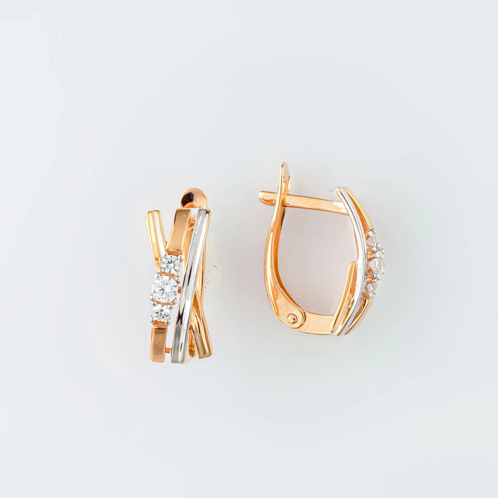 Серьги с фианитом из красного золота 585 пробы