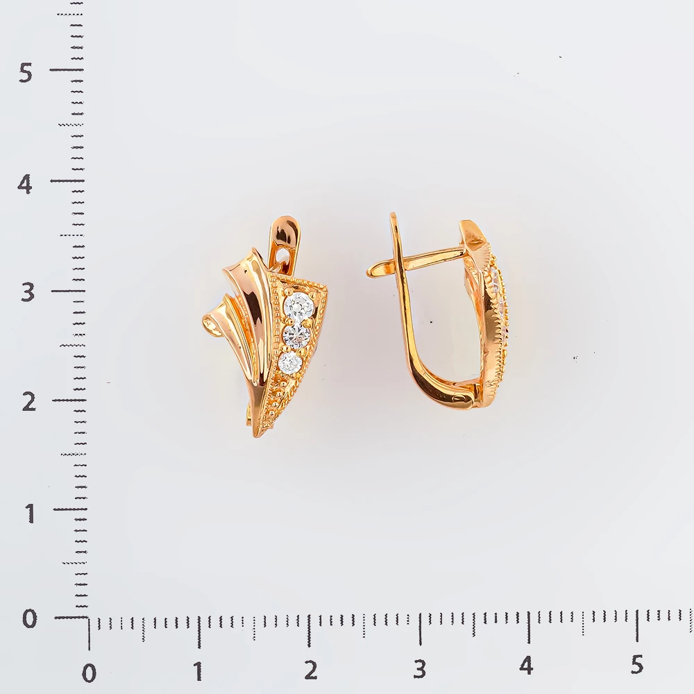 Серьги с фианитом из красного золота 585 пробы