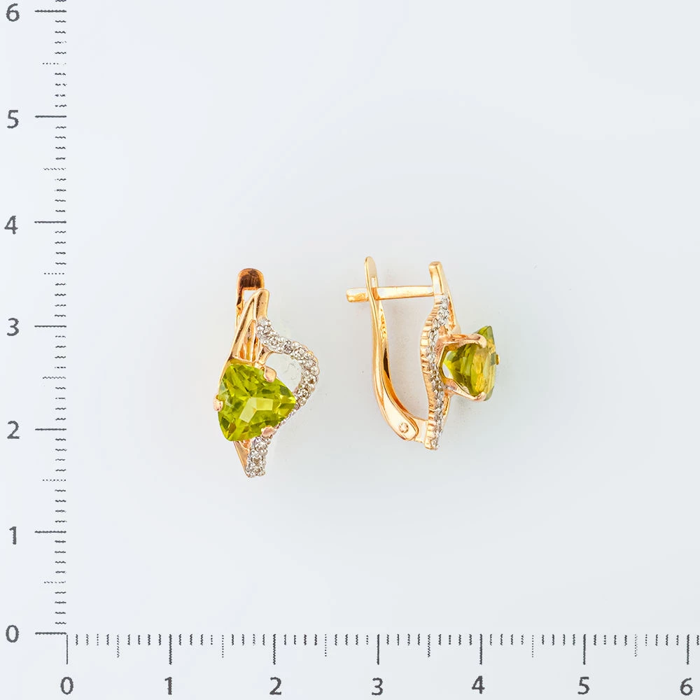 Серьги с хризолитом из красного золота 585 пробы