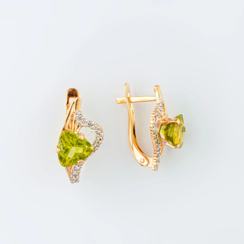 Серьги с хризолитом из красного золота 585 пробы