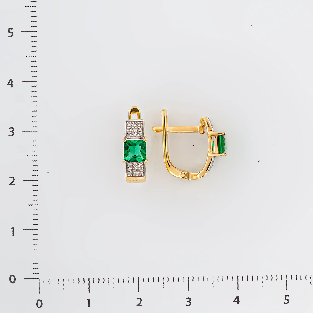 Серьги с изумрудом синтетическим из желтого золота 585 пробы