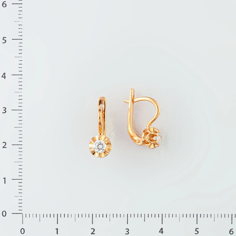 Серьги с фианитом из красного золота 585 пробы