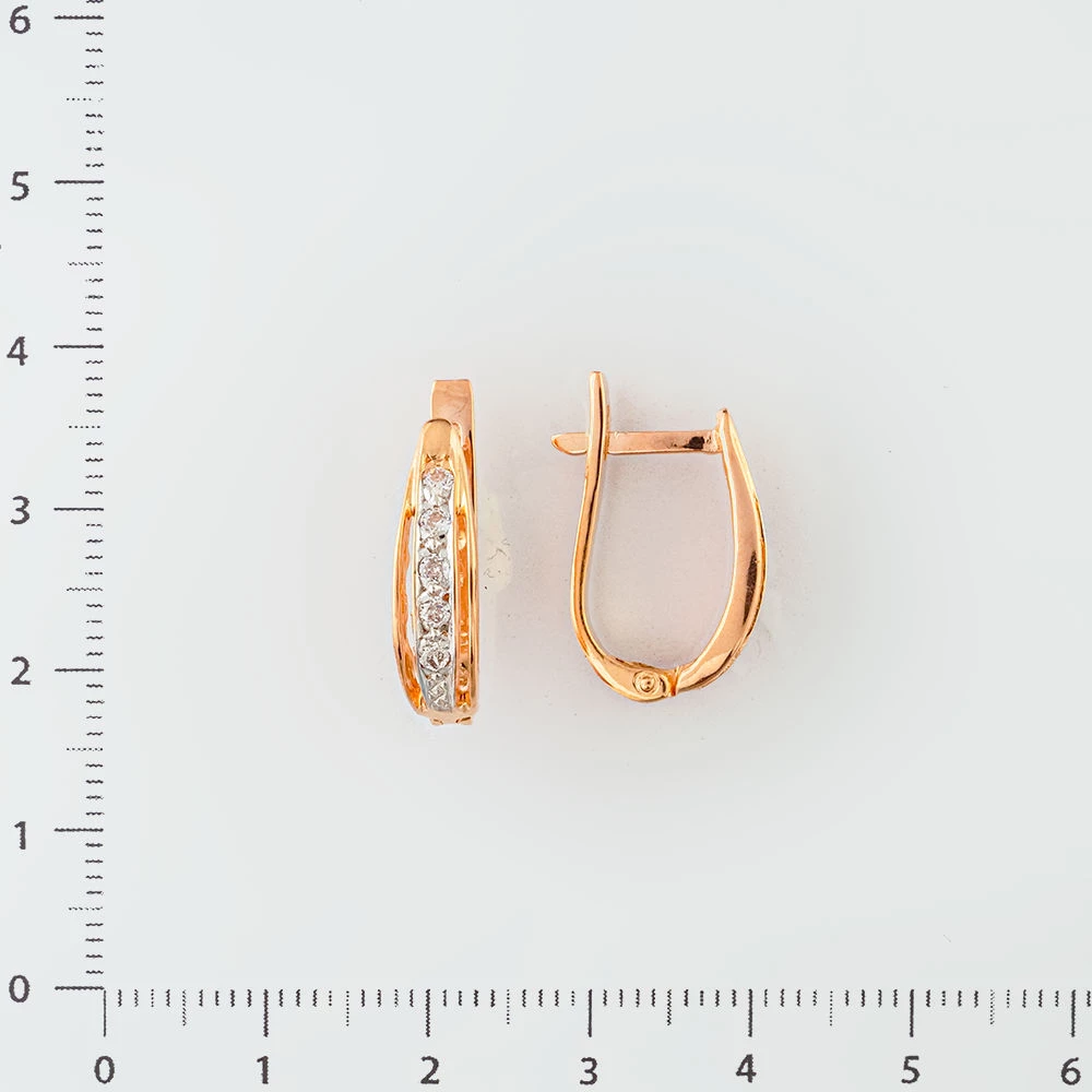 Серьги с фианитом из красного золота 585 пробы
