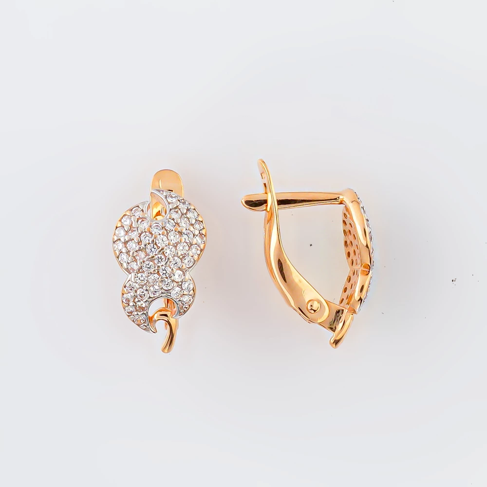 Серьги с фианитом из красного золота 585 пробы