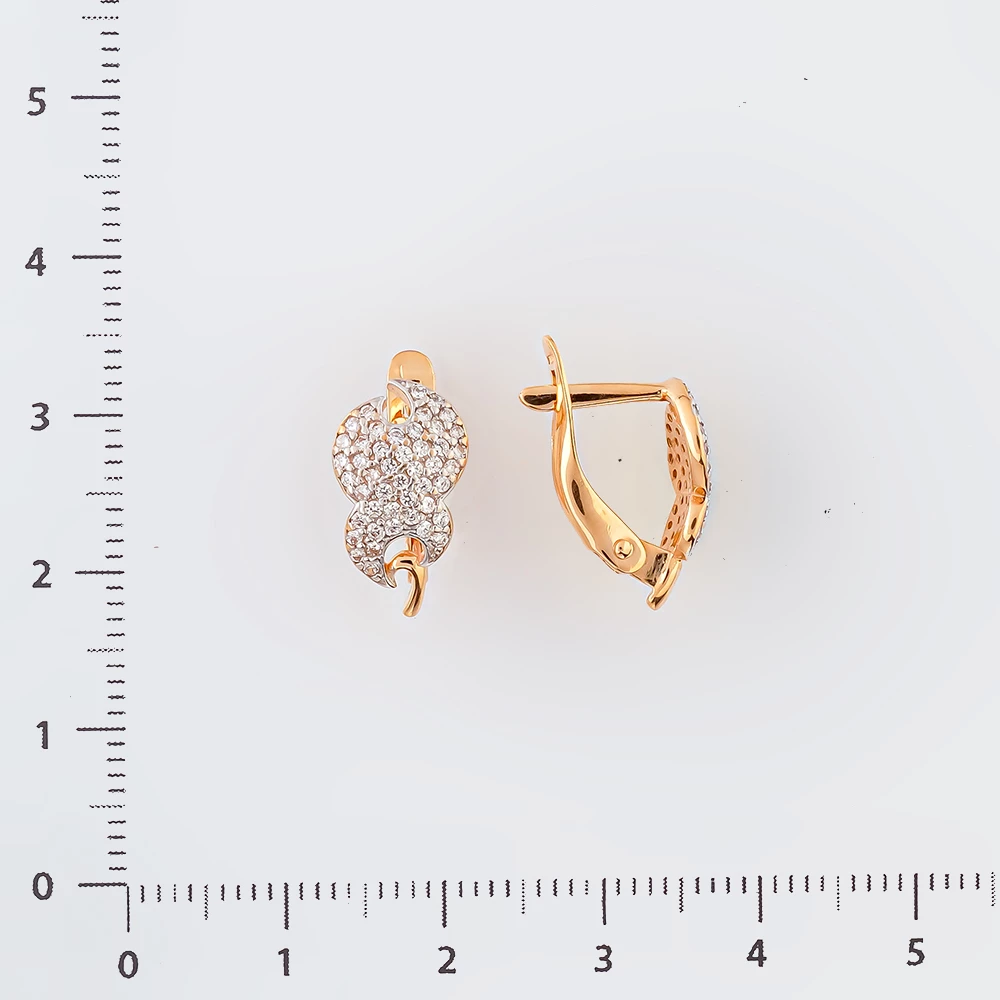 Серьги с фианитом из красного золота 585 пробы