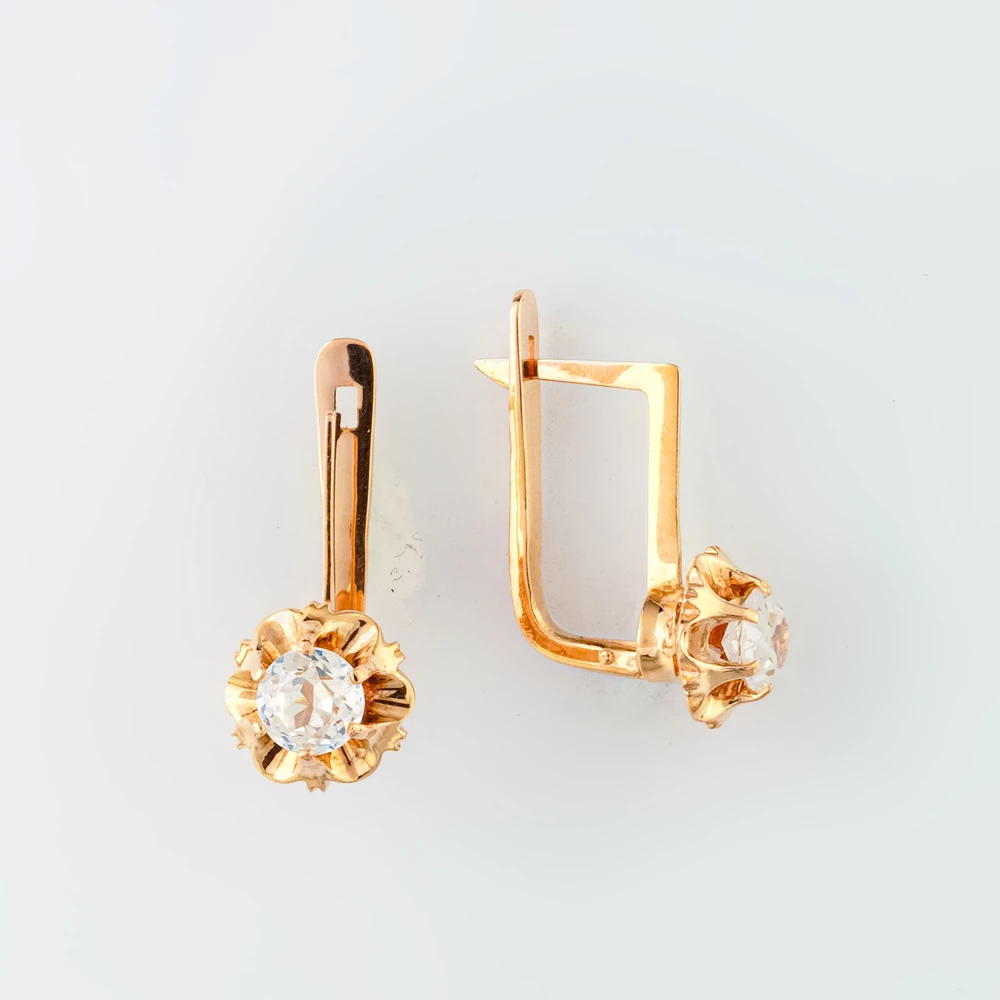 Серьги с фианитом из красного золота 583 пробы