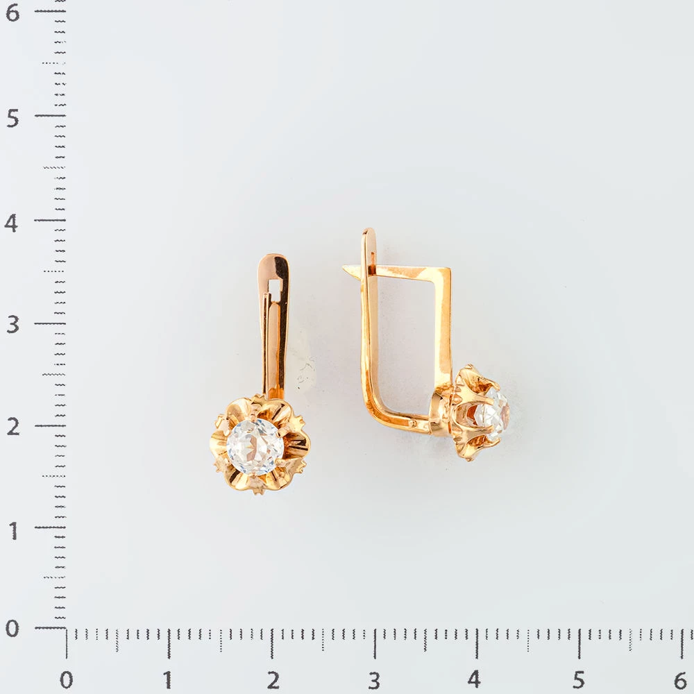 Серьги с фианитом из красного золота 583 пробы