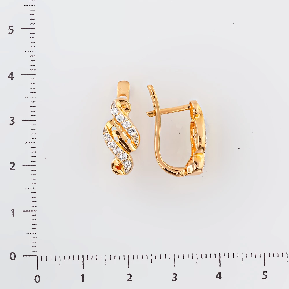 Серьги с фианитом из красного золота 585 пробы