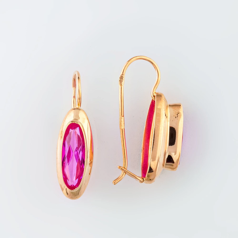 Серьги с фианитом из красного золота 585 пробы