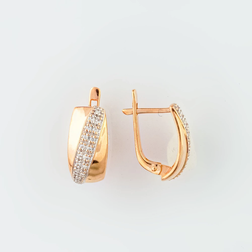 Серьги с фианитом из красного золота 585 пробы