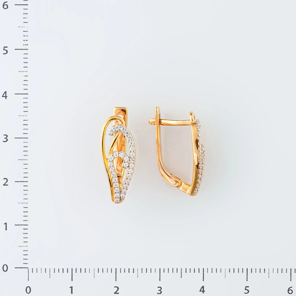 Серьги с фианитом из красного золота 585 пробы