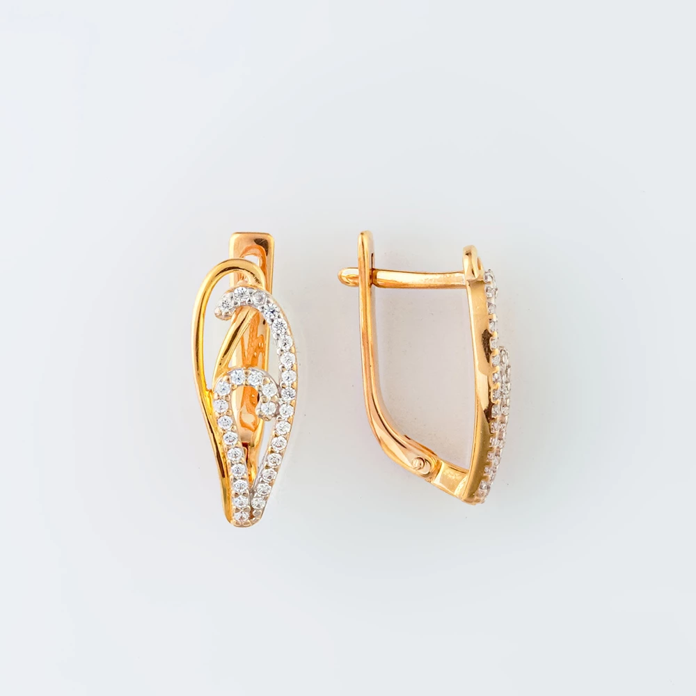 Серьги с фианитом из красного золота 585 пробы