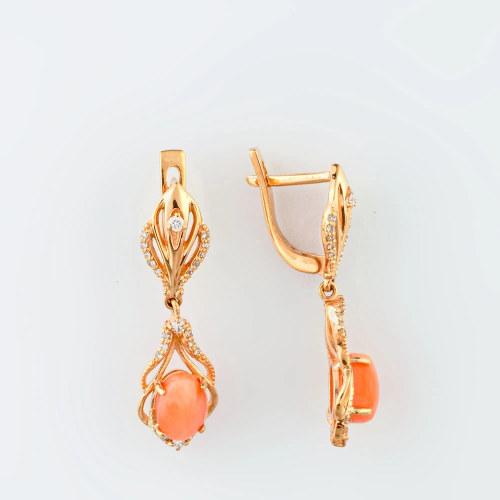 Серьги с кораллом из красного золота 585 пробы