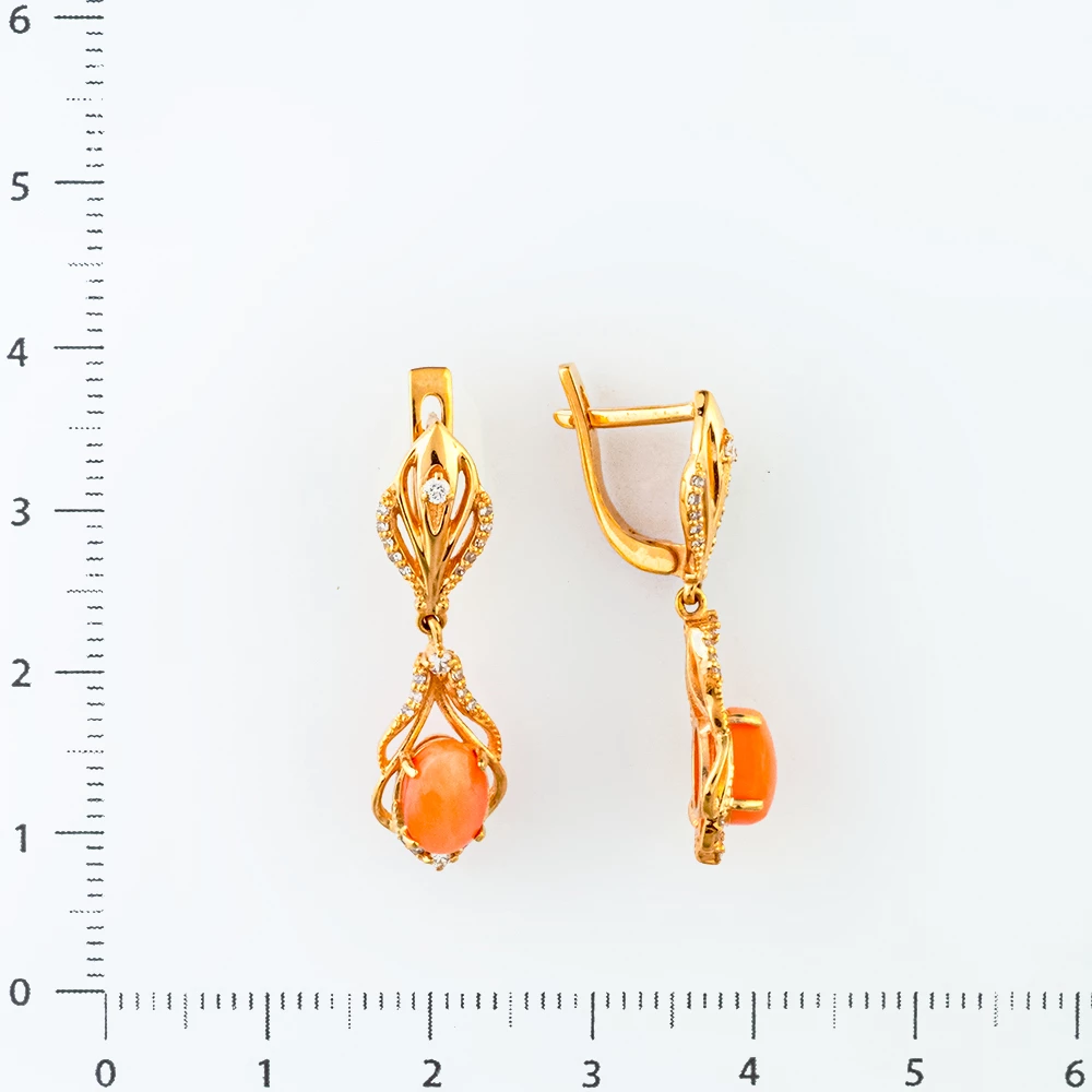 Серьги с кораллом из красного золота 585 пробы