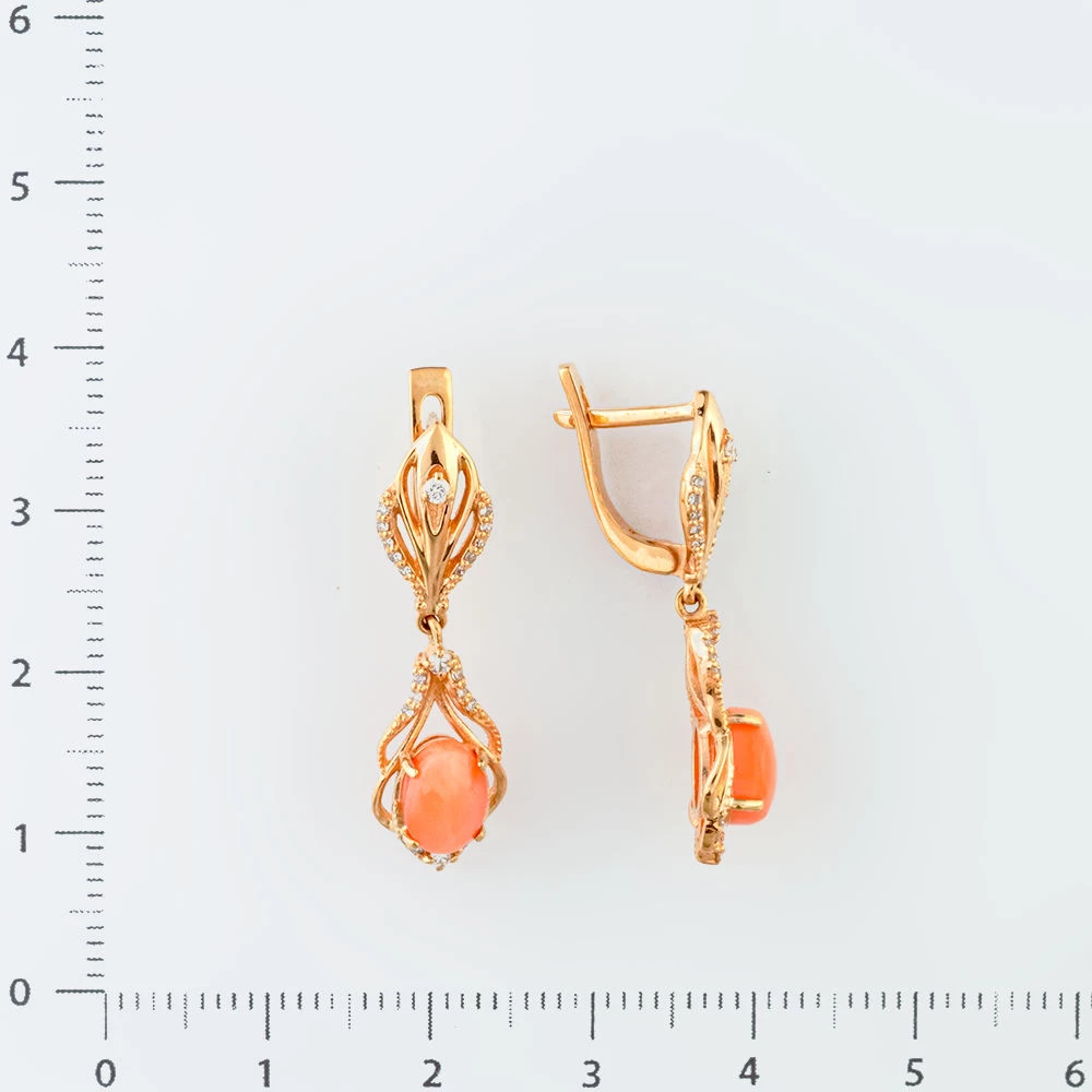 Серьги с кораллом из красного золота 585 пробы