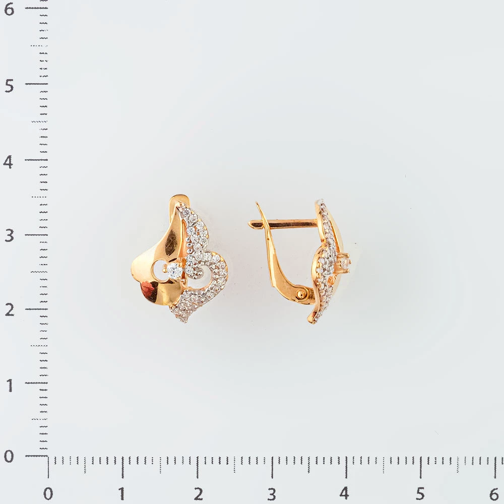 Серьги с фианитом из красного золота 585 пробы