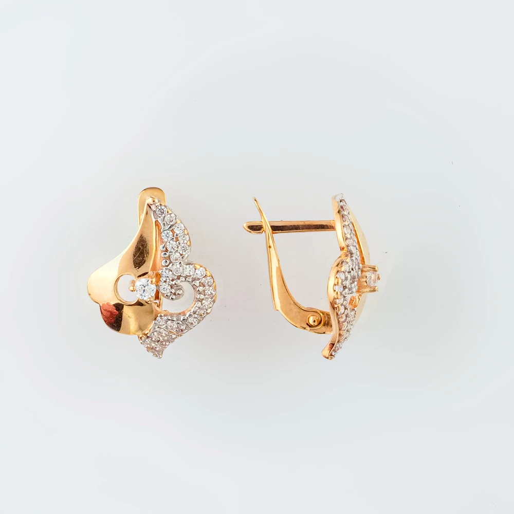 Серьги с фианитом из красного золота 585 пробы