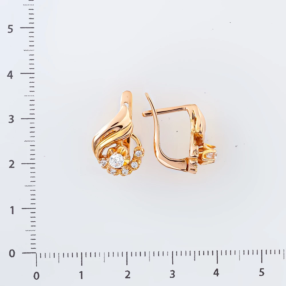 Серьги с фианитом из красного золота 585 пробы