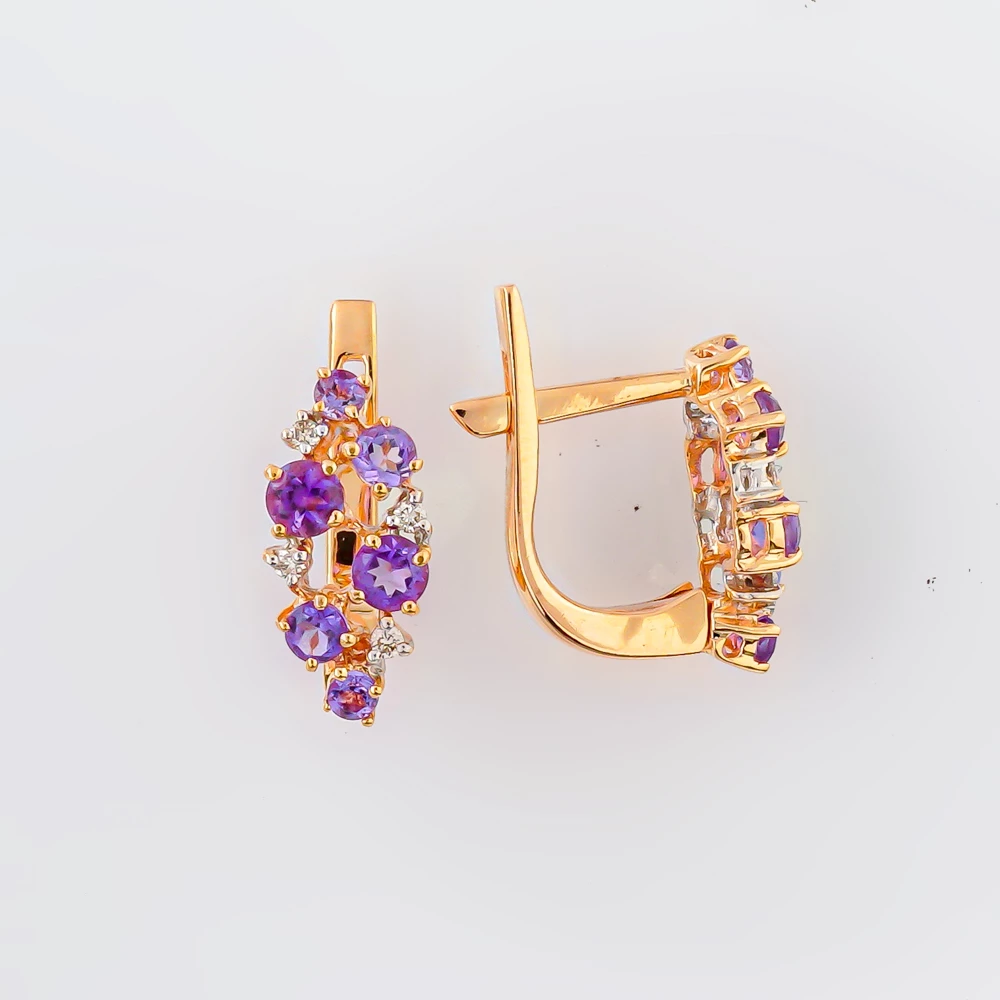 Серьги с аметистом из красного золота 585 пробы
