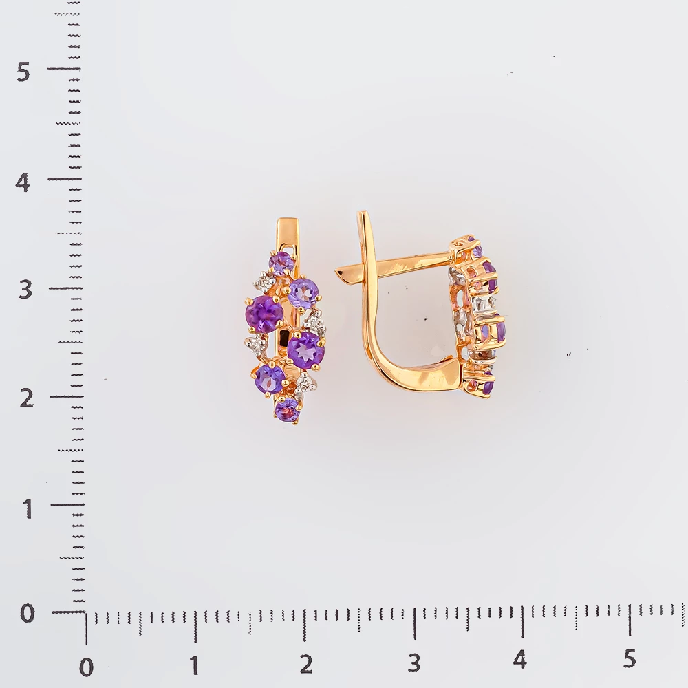 Серьги с аметистом из красного золота 585 пробы