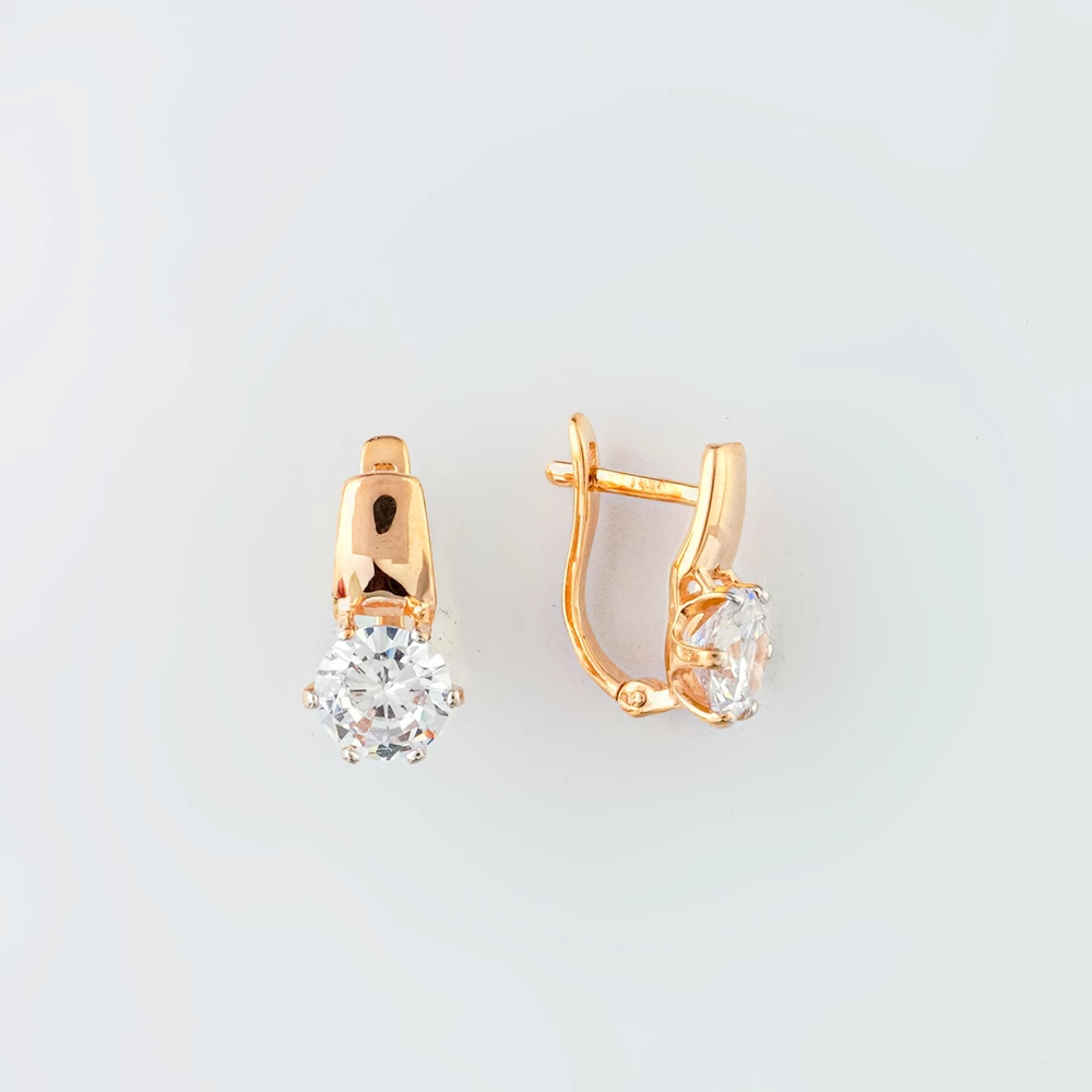 Серьги с фианитом из красного золота 585 пробы