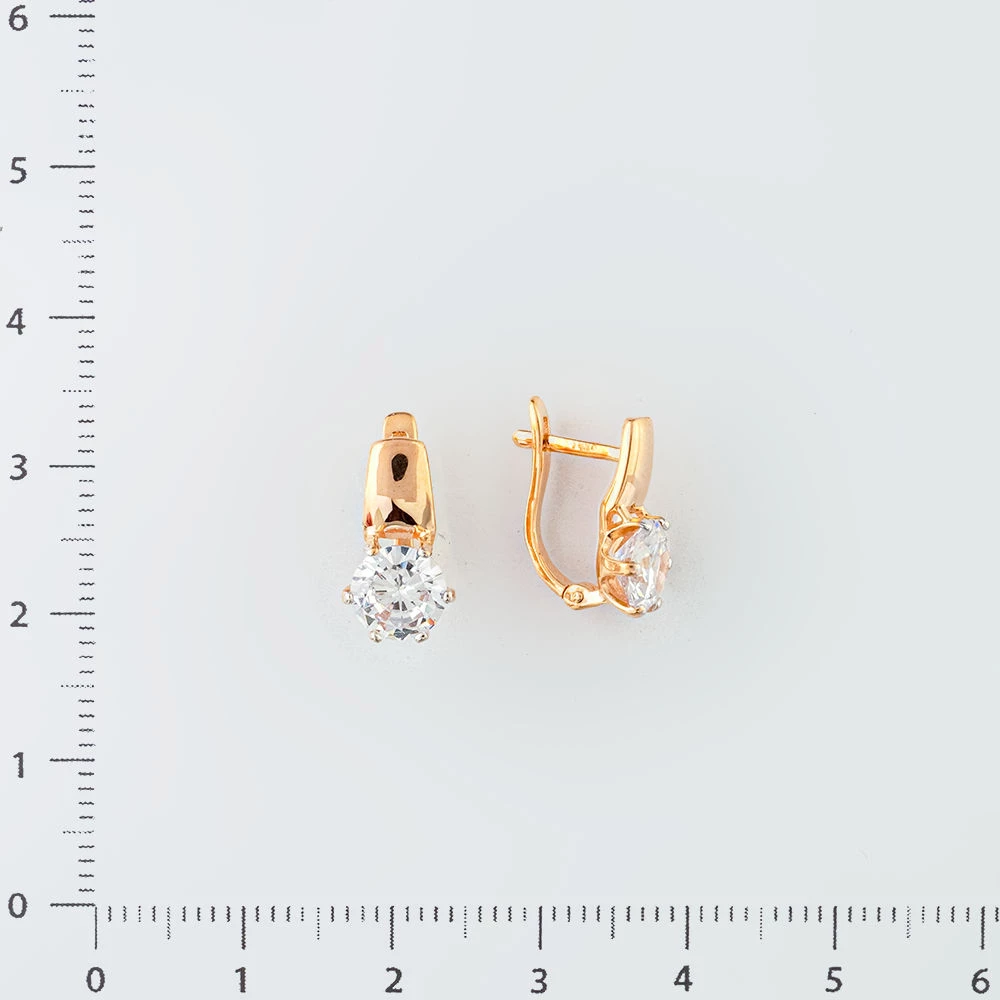 Серьги с фианитом из красного золота 585 пробы