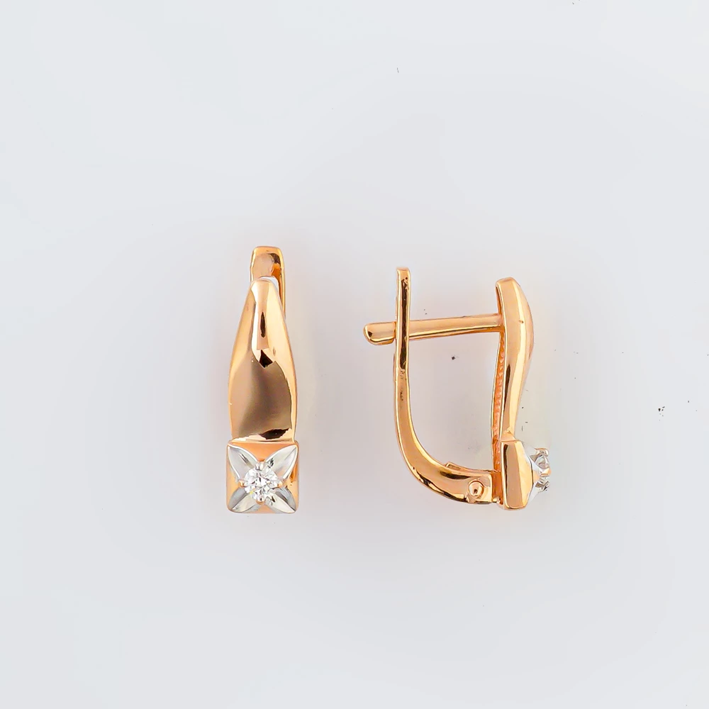 Серьги с бриллиантом из красного золота 585 пробы