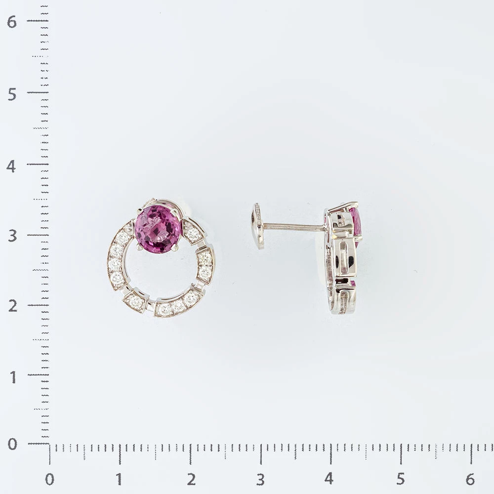 Серьги с родолитом из белого золота 750 пробы