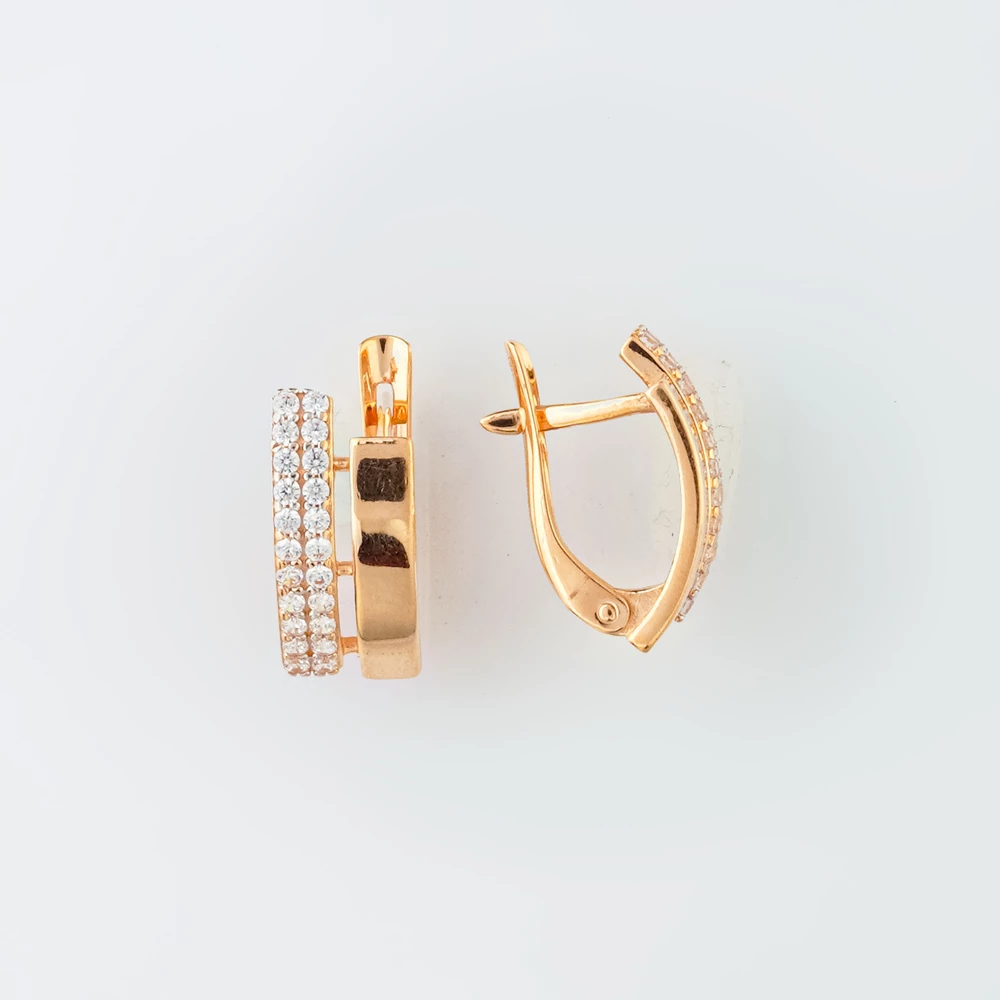 Серьги с фианитом из красного золота 585 пробы