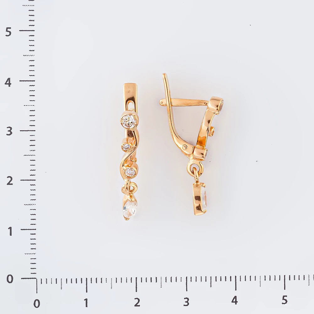 Серьги с фианитом из красного золота 585 пробы