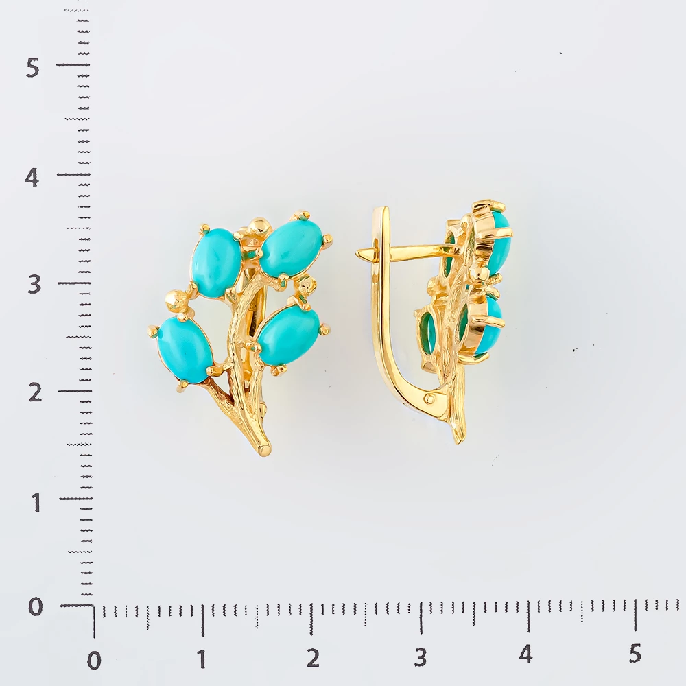 Серьги с бирюзой синтетической из желтого золота 585 пробы