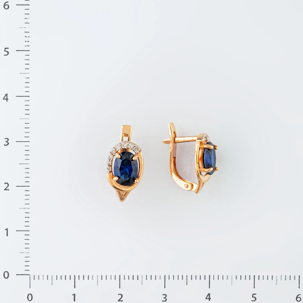 Серьги с сапфиром синтетическим из красного золота 585 пробы