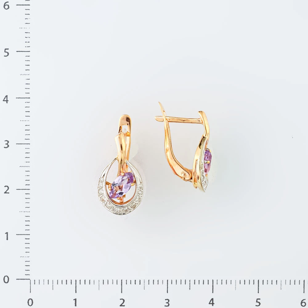 Серьги с аметистом из красного золота 585 пробы