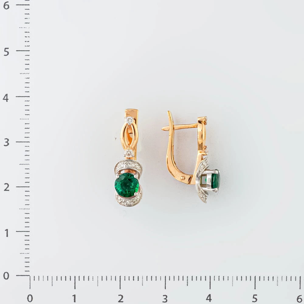 Серьги с изумрудом синтетическим из красного золота 585 пробы