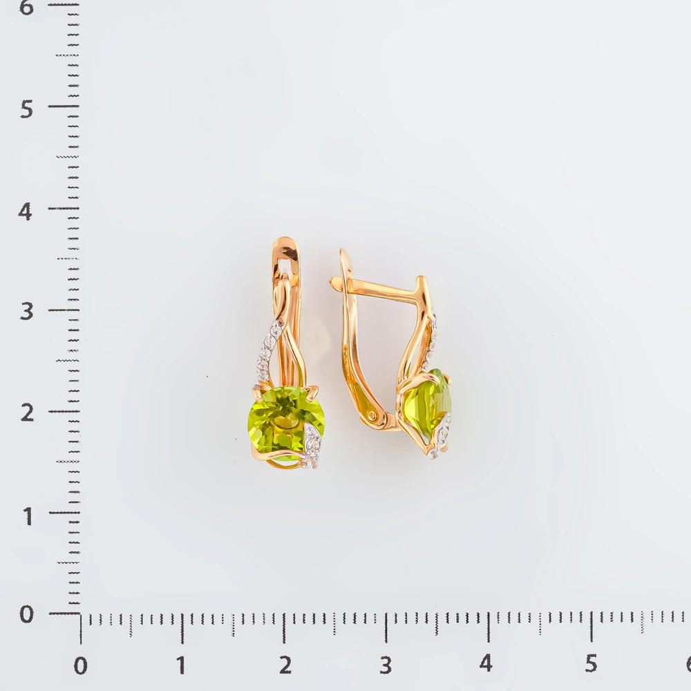 Серьги с хризолитом из красного золота 585 пробы
