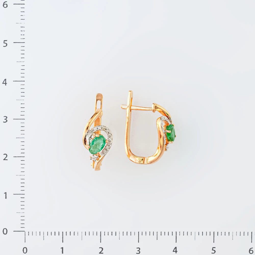 Серьги с изумрудом из красного золота 585 пробы