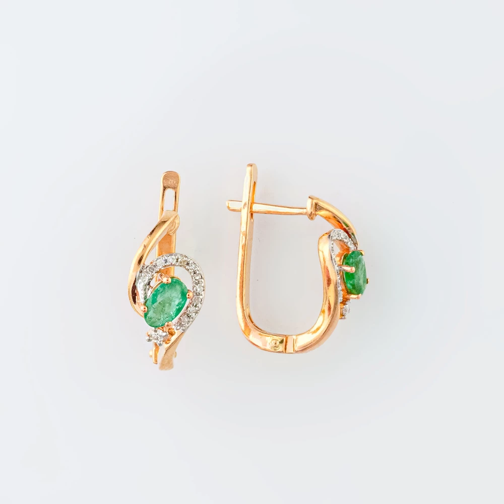 Серьги с изумрудом из красного золота 585 пробы