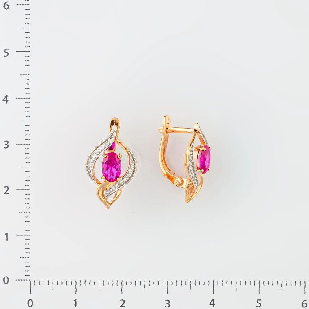 Серьги с рубином синтетическим из красного золота 585 пробы