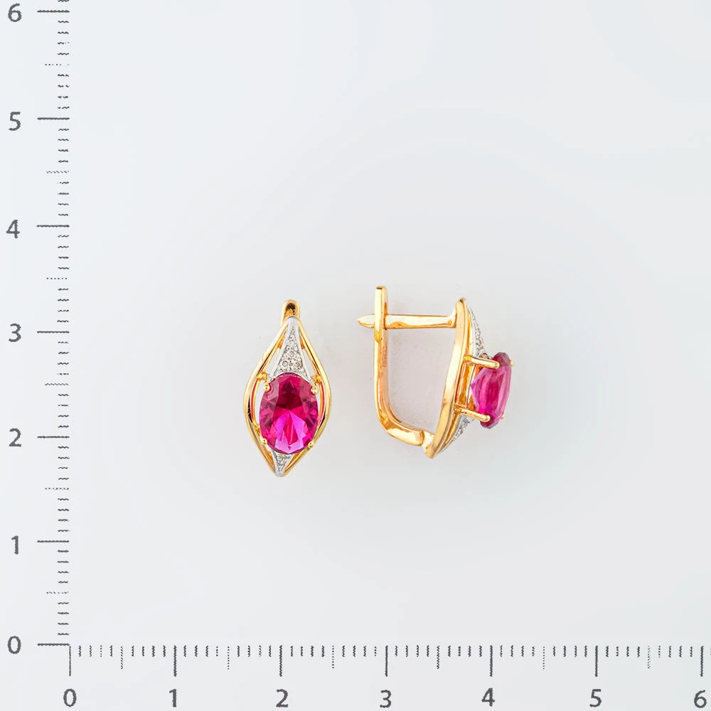 Серьги с рубином синтетическим из красного золота 585 пробы