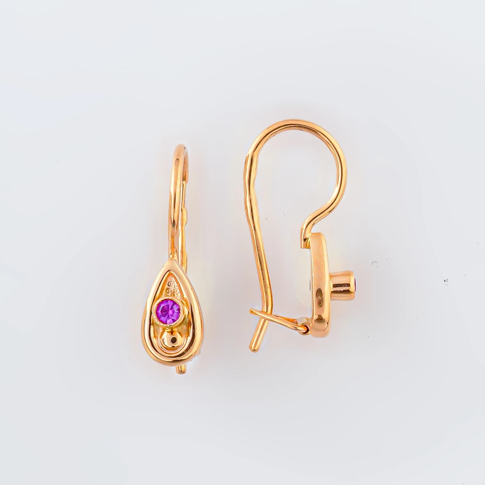 Серьги с фианитом из красного золота 585 пробы 1