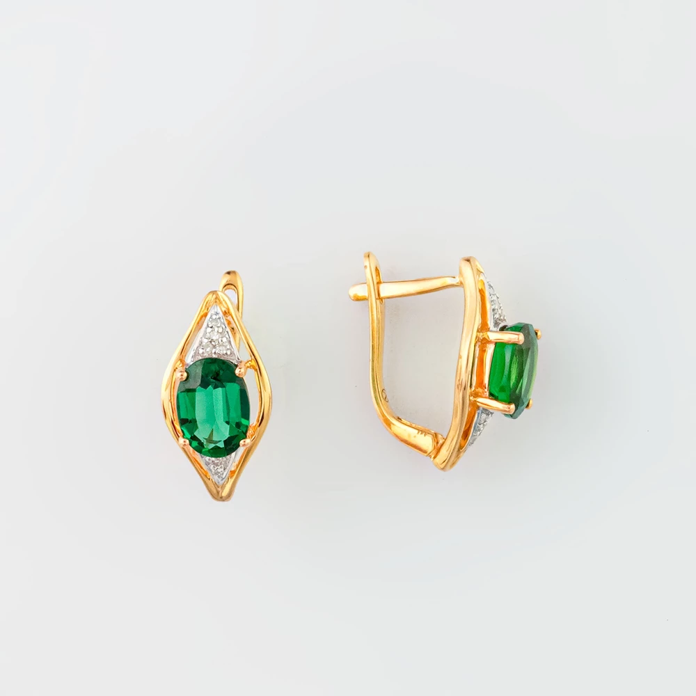 Серьги с изумрудом синтетическим из красного золота 585 пробы