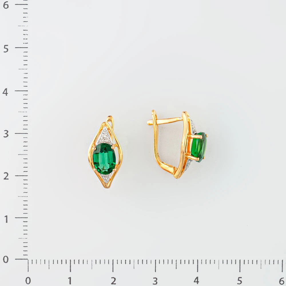 Серьги с изумрудом синтетическим из красного золота 585 пробы