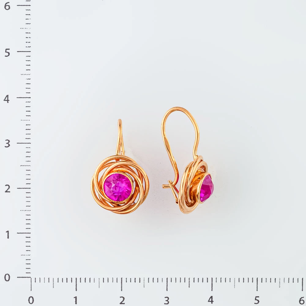 Серьги с фианитом из красного золота 583 пробы