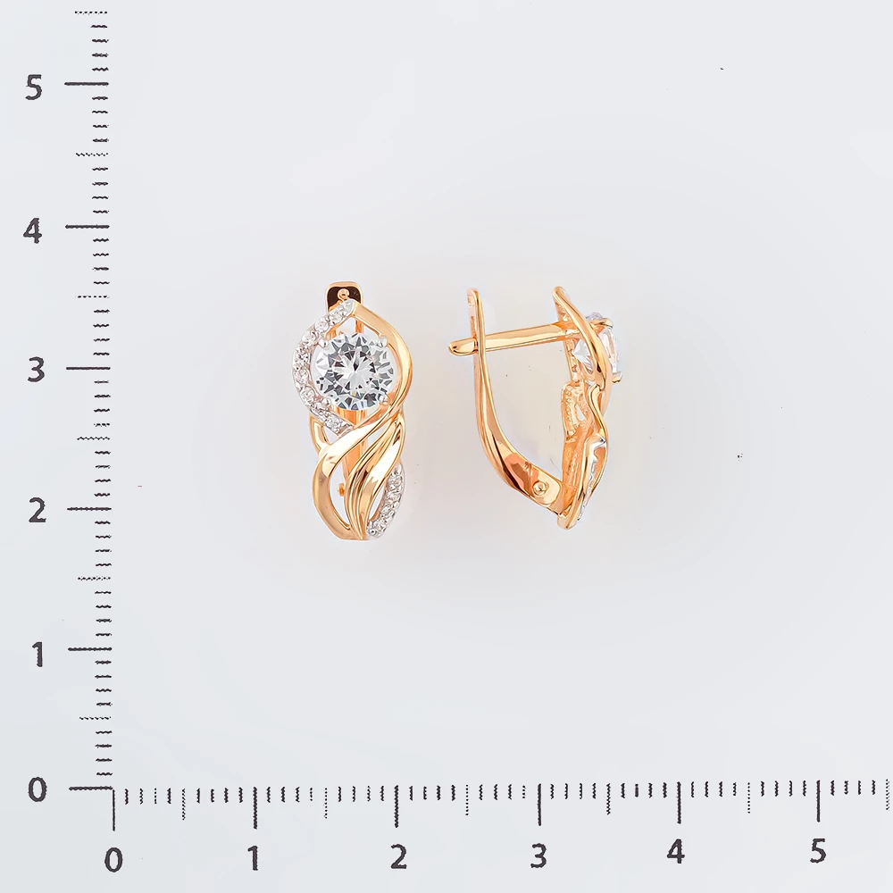 Серьги с фианитом из красного золота 585 пробы