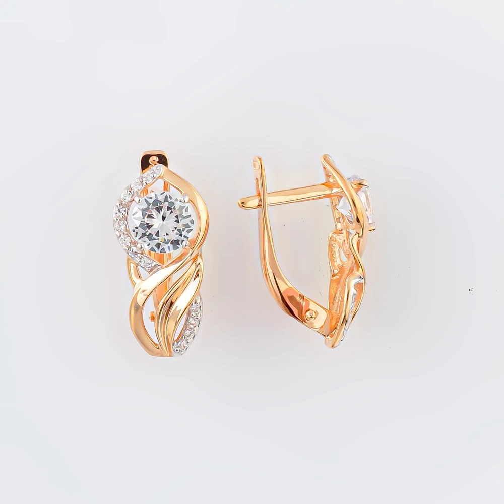 Серьги с фианитом из красного золота 585 пробы