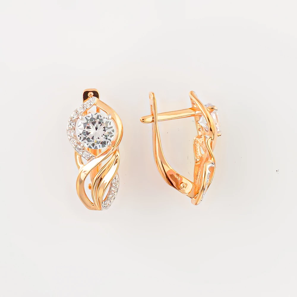 Серьги с фианитом из красного золота 585 пробы