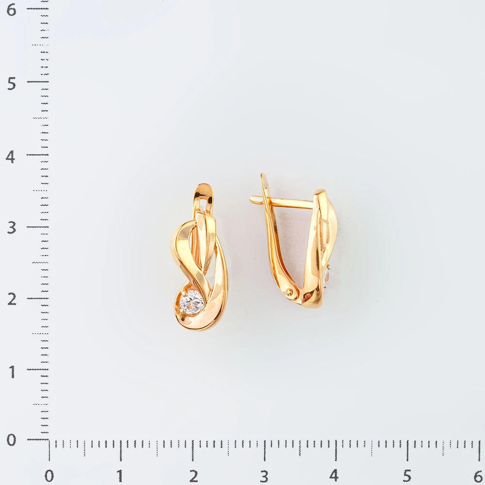 Серьги с фианитом из красного золота 585 пробы