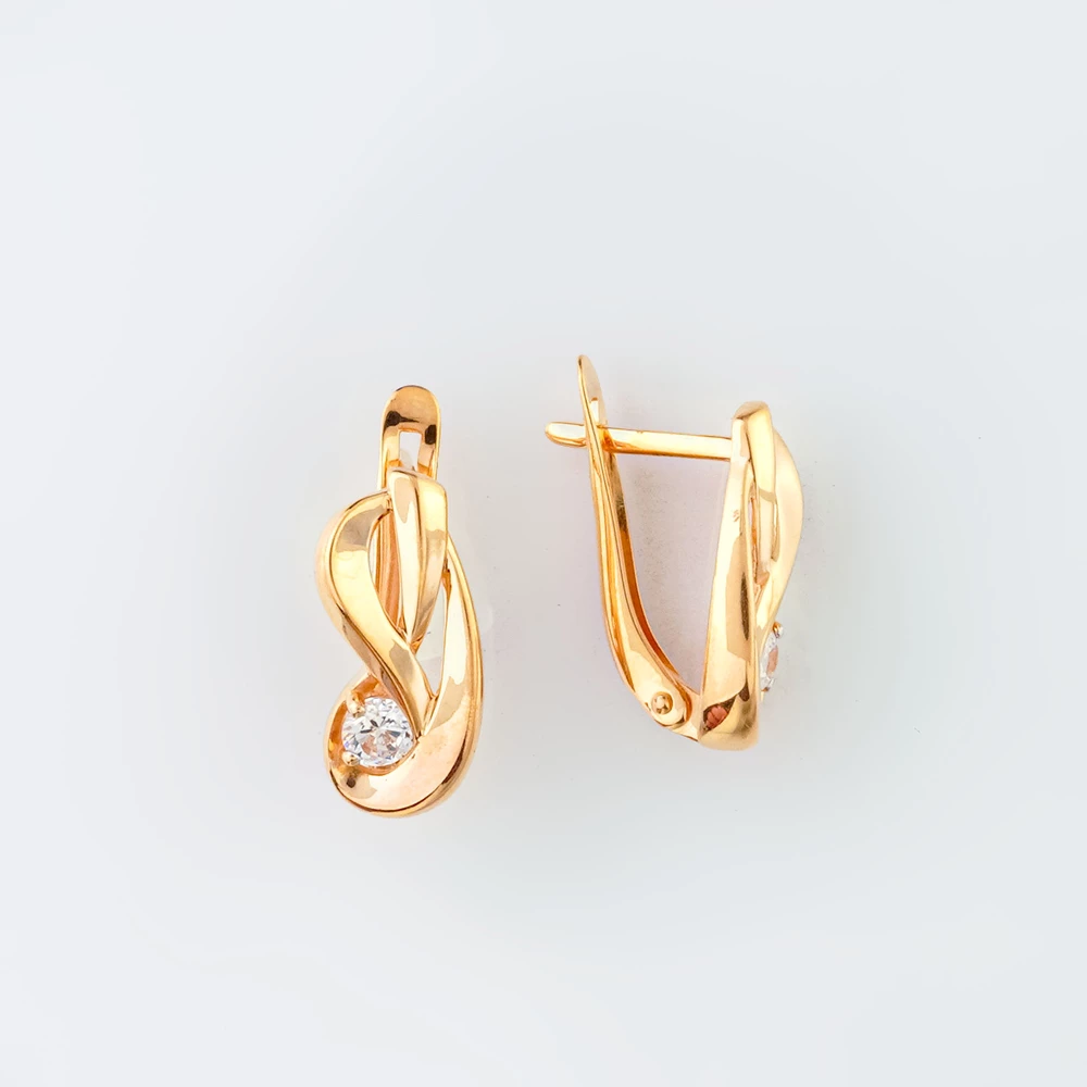 Серьги с фианитом из красного золота 585 пробы